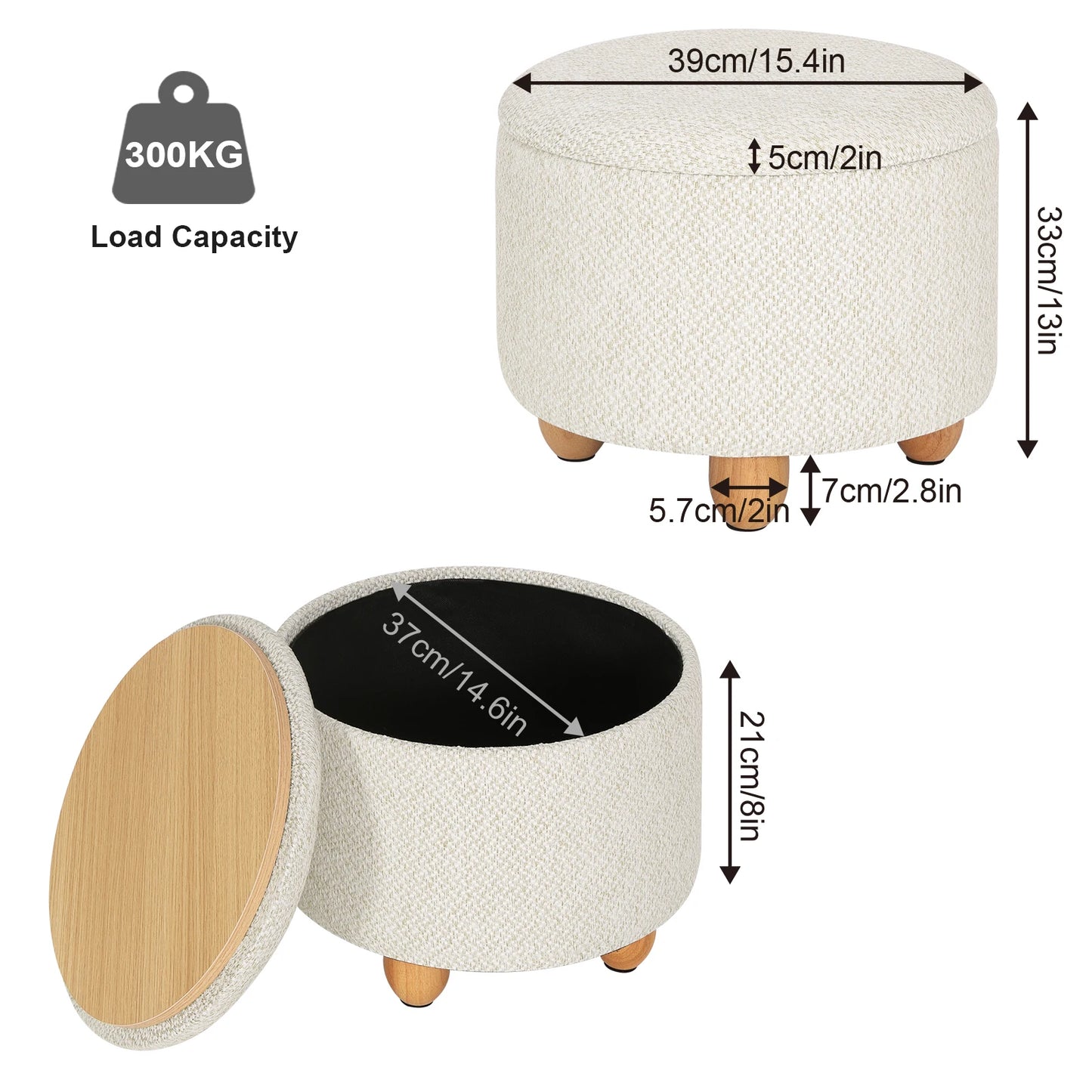 WOLTU Storage Pouf Upholstered Stool with Lid Ottoman Foldable Pouf with Pine Legs Space Saving for Living Room Bedroom Home