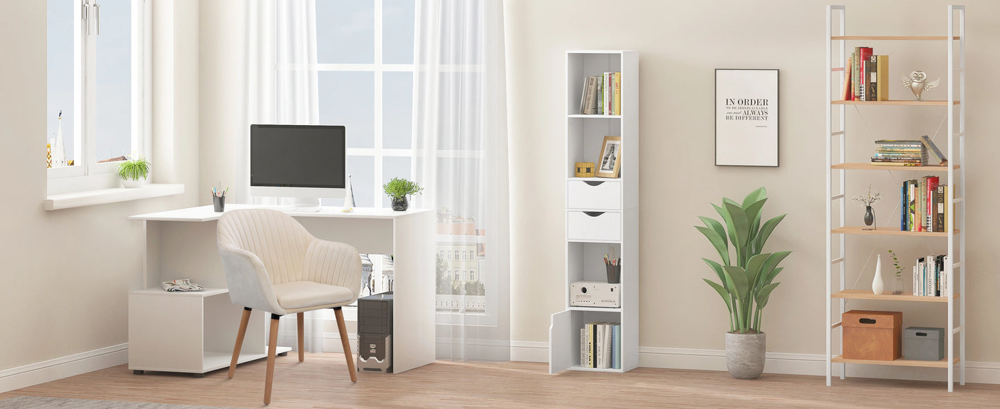 WOLTU Bookcase Standing Shelf with Drawers Door 30x158x24cm Home Office Display Storage Shelves Organizer for Living Room Decor