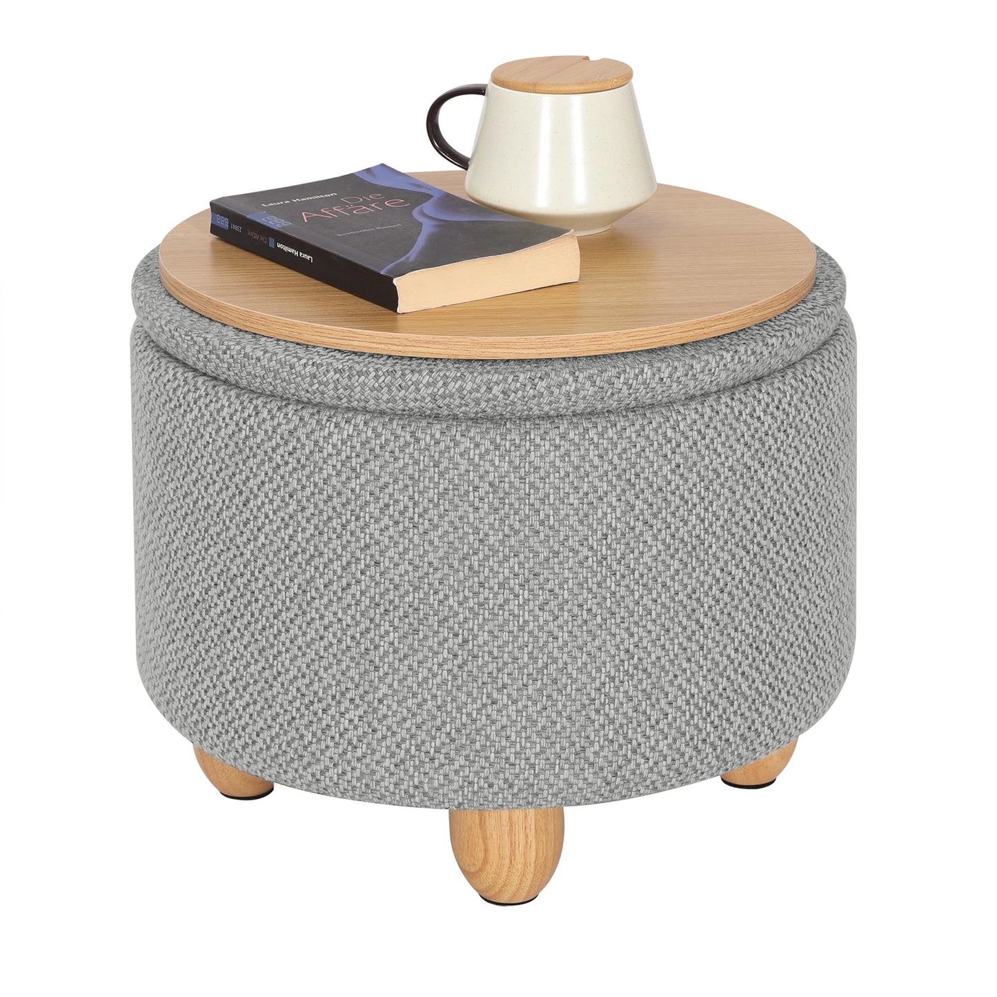 WOLTU Storage Pouf Upholstered Stool with Lid Ottoman Foldable Pouf with Pine Legs Space Saving for Living Room Bedroom Home