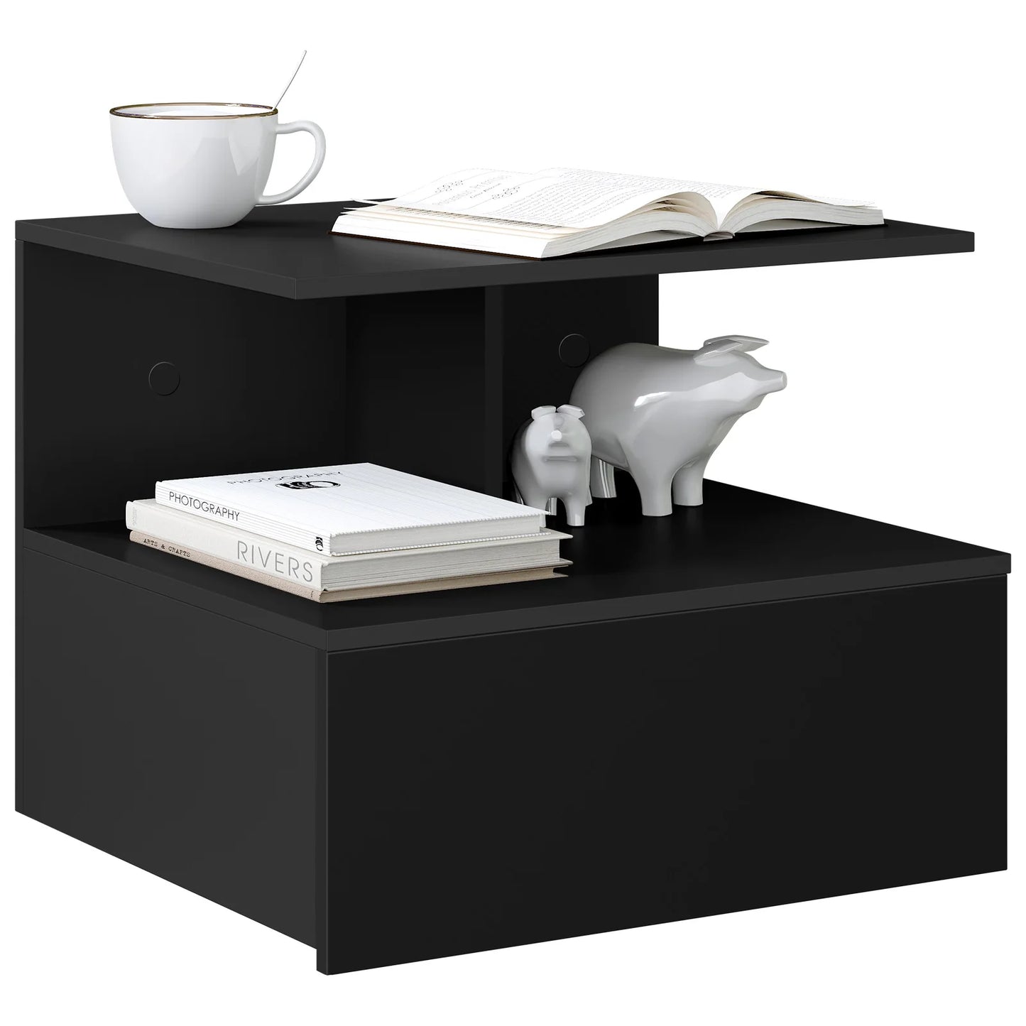 Modern Wooden White/Black Hanging Bedside Table Wall Shelf 40x35x31cm Nightstand with Drawer for Bedroom Home