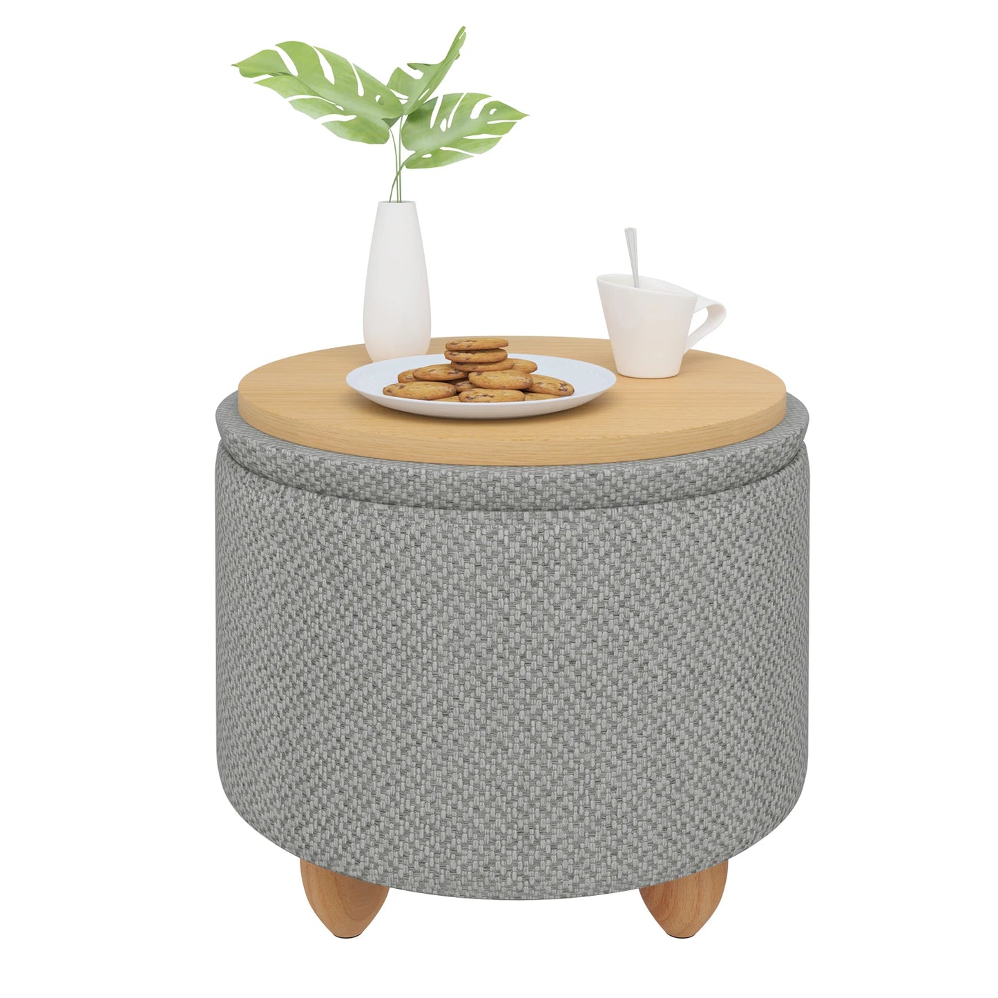 WOLTU Storage Pouf Upholstered Stool with Lid Ottoman Foldable Pouf with Pine Legs Space Saving for Living Room Bedroom Home