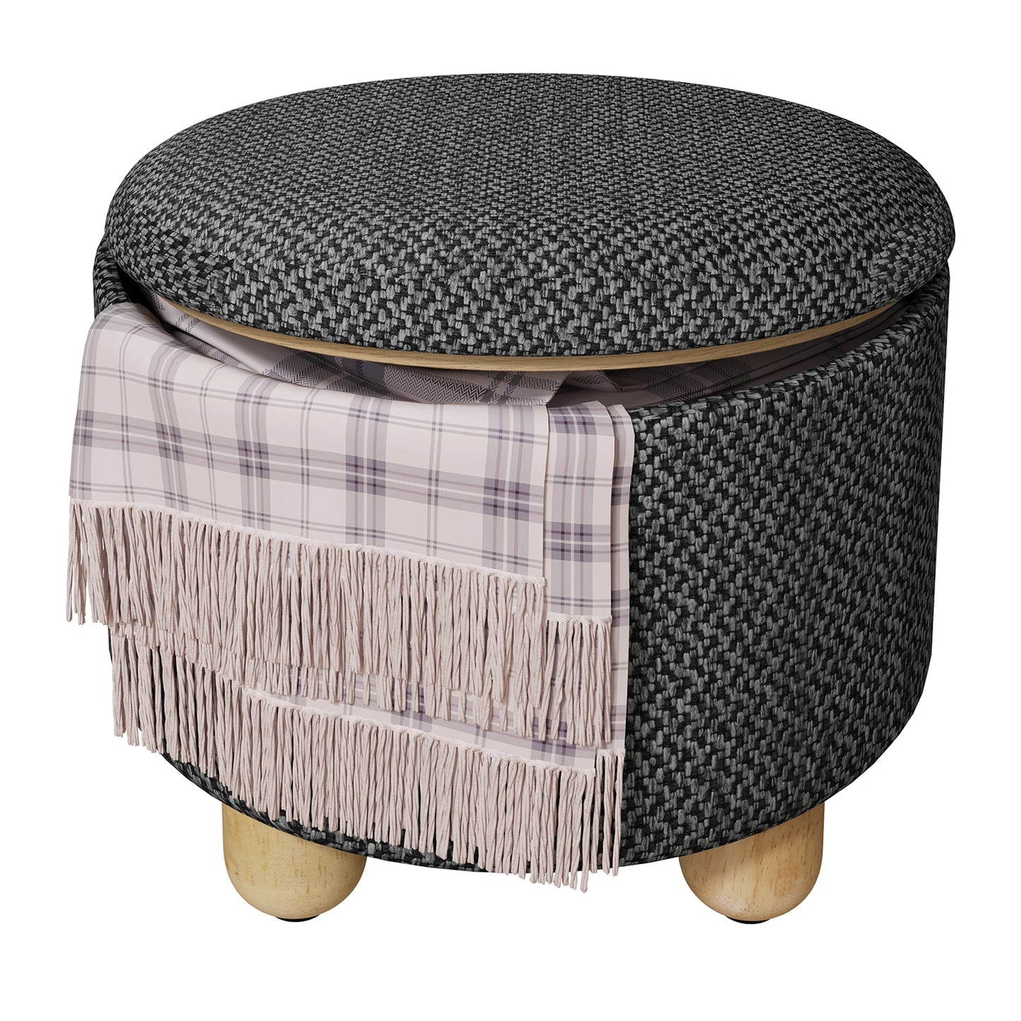 WOLTU Storage Pouf Upholstered Stool with Lid Ottoman Foldable Pouf with Pine Legs Space Saving for Living Room Bedroom Home