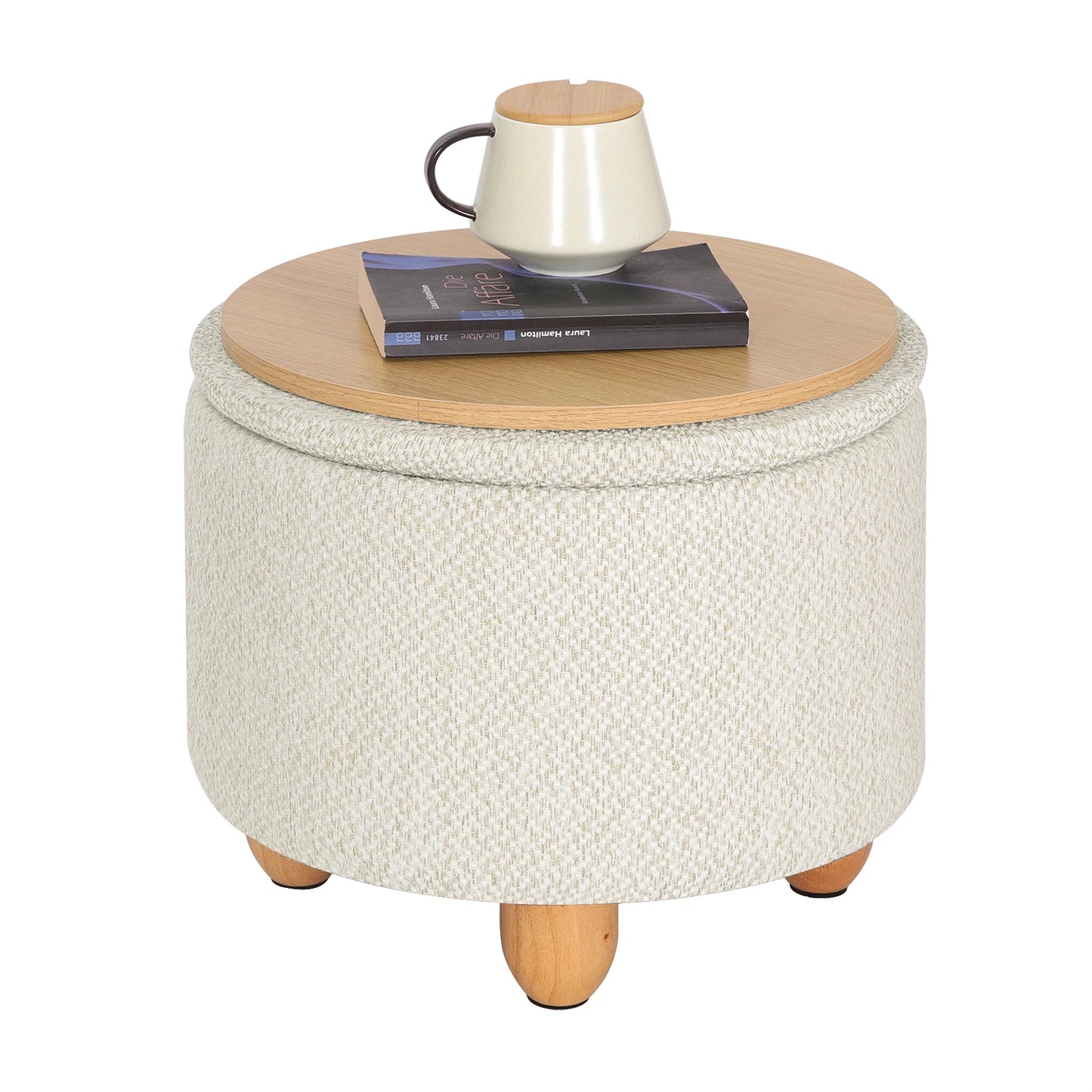 WOLTU Storage Pouf Upholstered Stool with Lid Ottoman Foldable Pouf with Pine Legs Space Saving for Living Room Bedroom Home