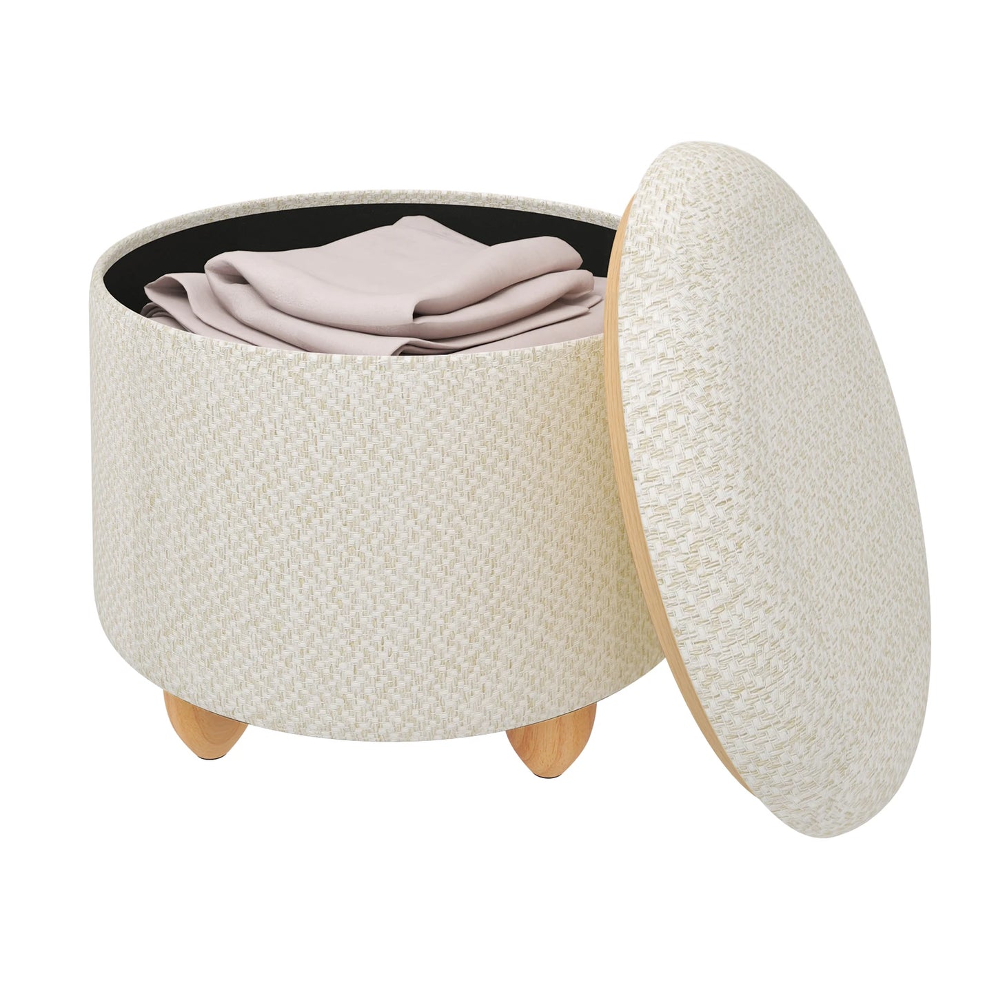 WOLTU Storage Pouf Upholstered Stool with Lid Ottoman Foldable Pouf with Pine Legs Space Saving for Living Room Bedroom Home