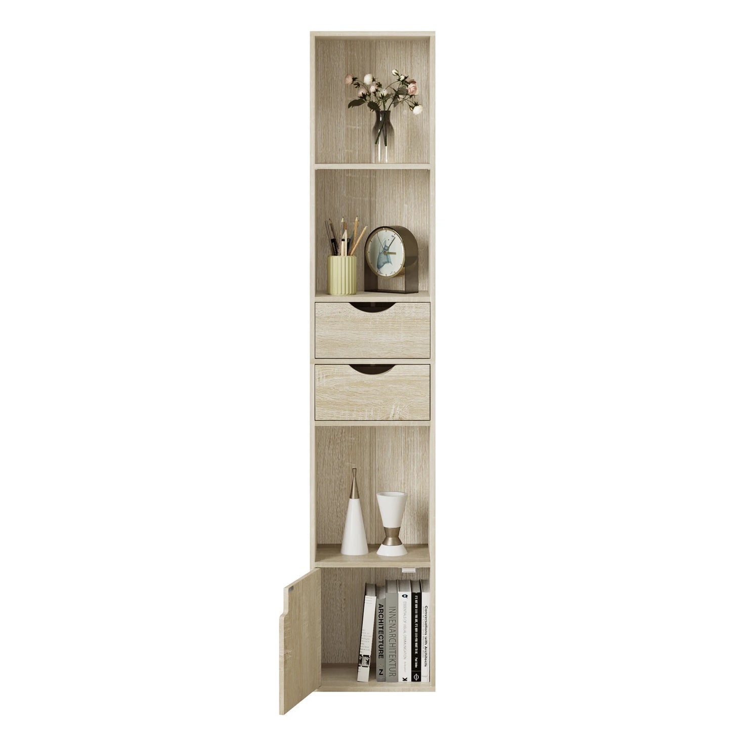 WOLTU Bookcase Standing Shelf with Drawers Door 30x158x24cm Home Office Display Storage Shelves Organizer for Living Room Decor