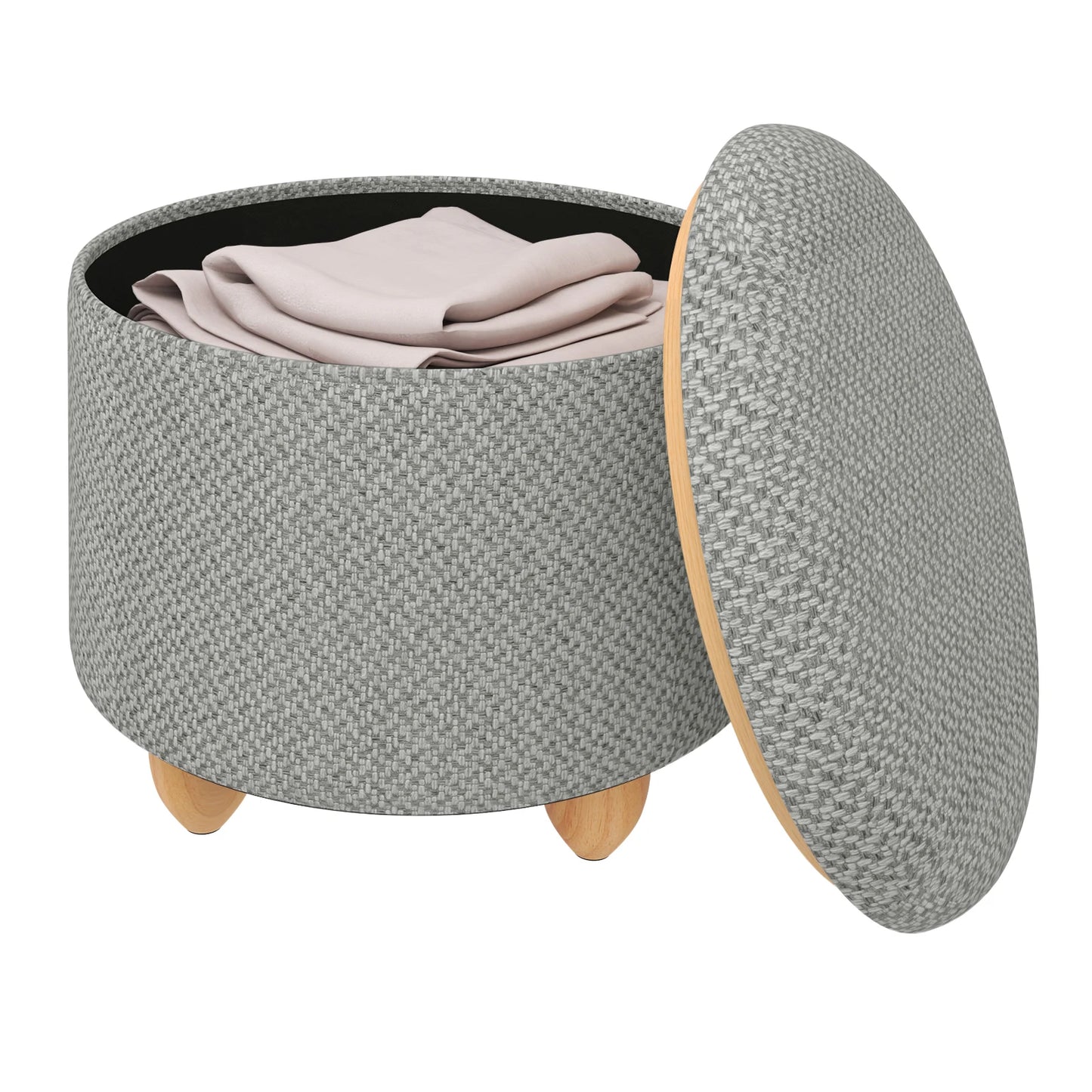 WOLTU Storage Pouf Upholstered Stool with Lid Ottoman Foldable Pouf with Pine Legs Space Saving for Living Room Bedroom Home