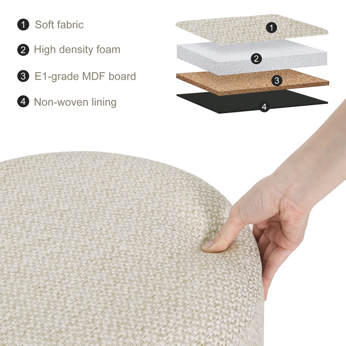 WOLTU Storage Pouf Upholstered Stool with Lid Ottoman Foldable Pouf with Pine Legs Space Saving for Living Room Bedroom Home