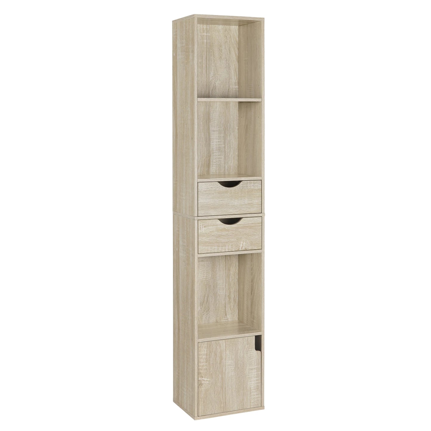 WOLTU Bookcase Standing Shelf with Drawers Door 30x158x24cm Home Office Display Storage Shelves Organizer for Living Room Decor