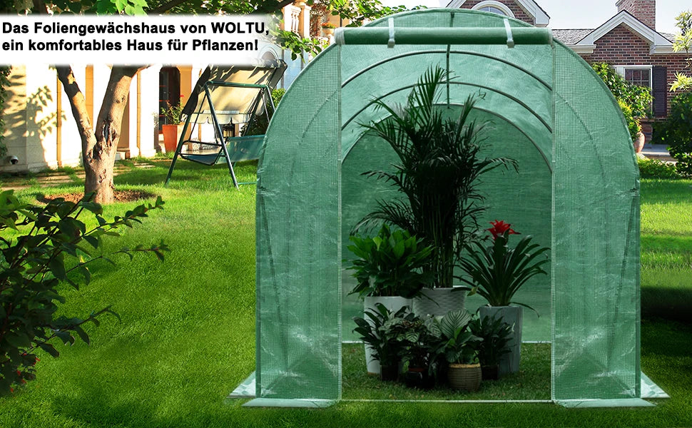 300x200x200cm Foil Greenhouse Winterproof Polytunnel for Cultivation Tomatoes Vegetables Plants House with Door 6 Windows