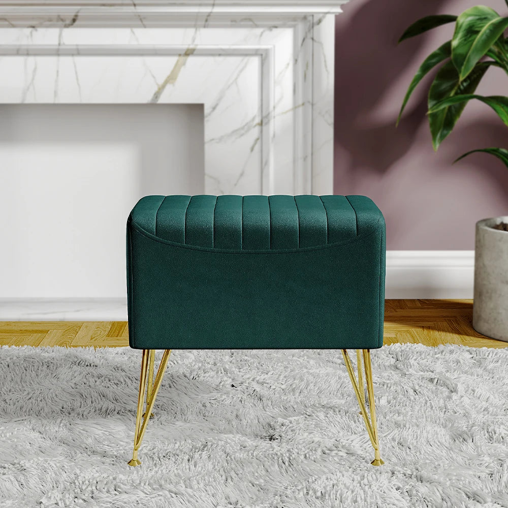 Green Multifunctional Household Soft Channel Velvet Stool with Gold Legs