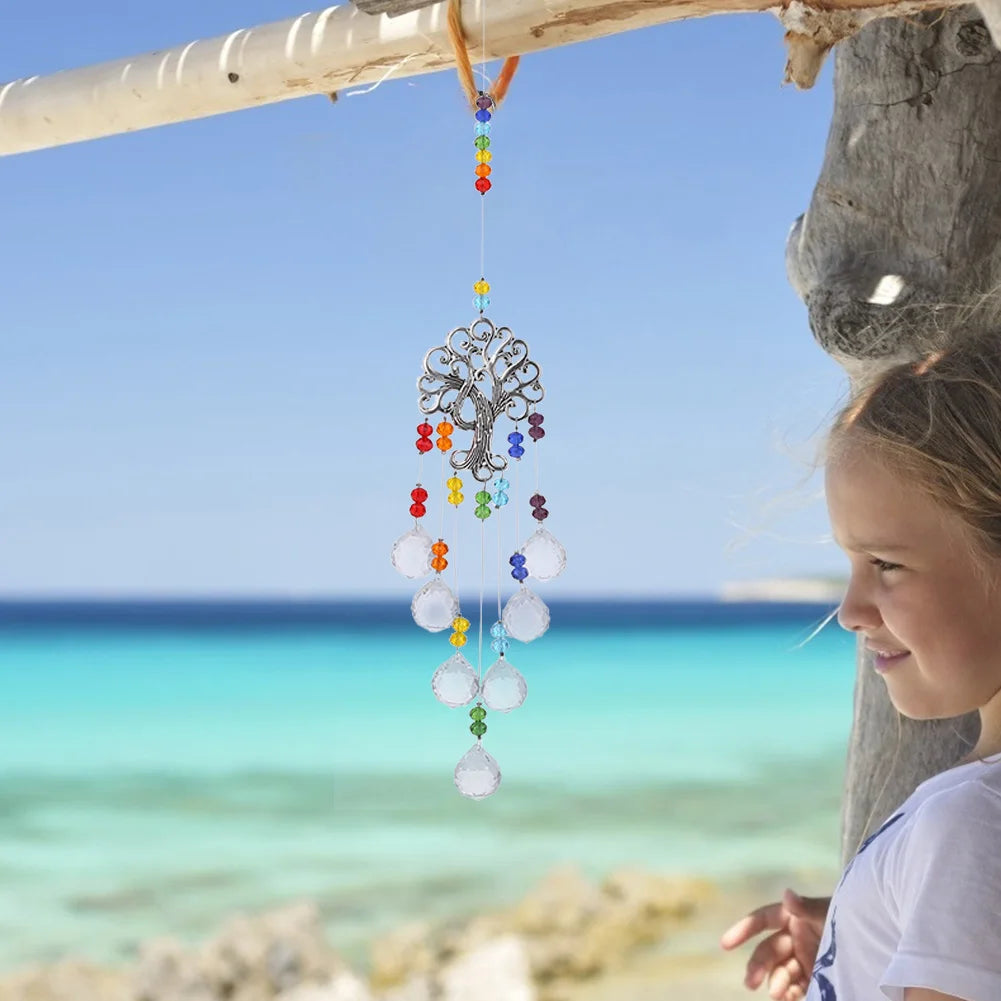 Crystal Wind Chime Rainbow Windchime Sun Catcher Handmade Bohemian Pendant Home Garden Ornament for Bedroom Window Decoration