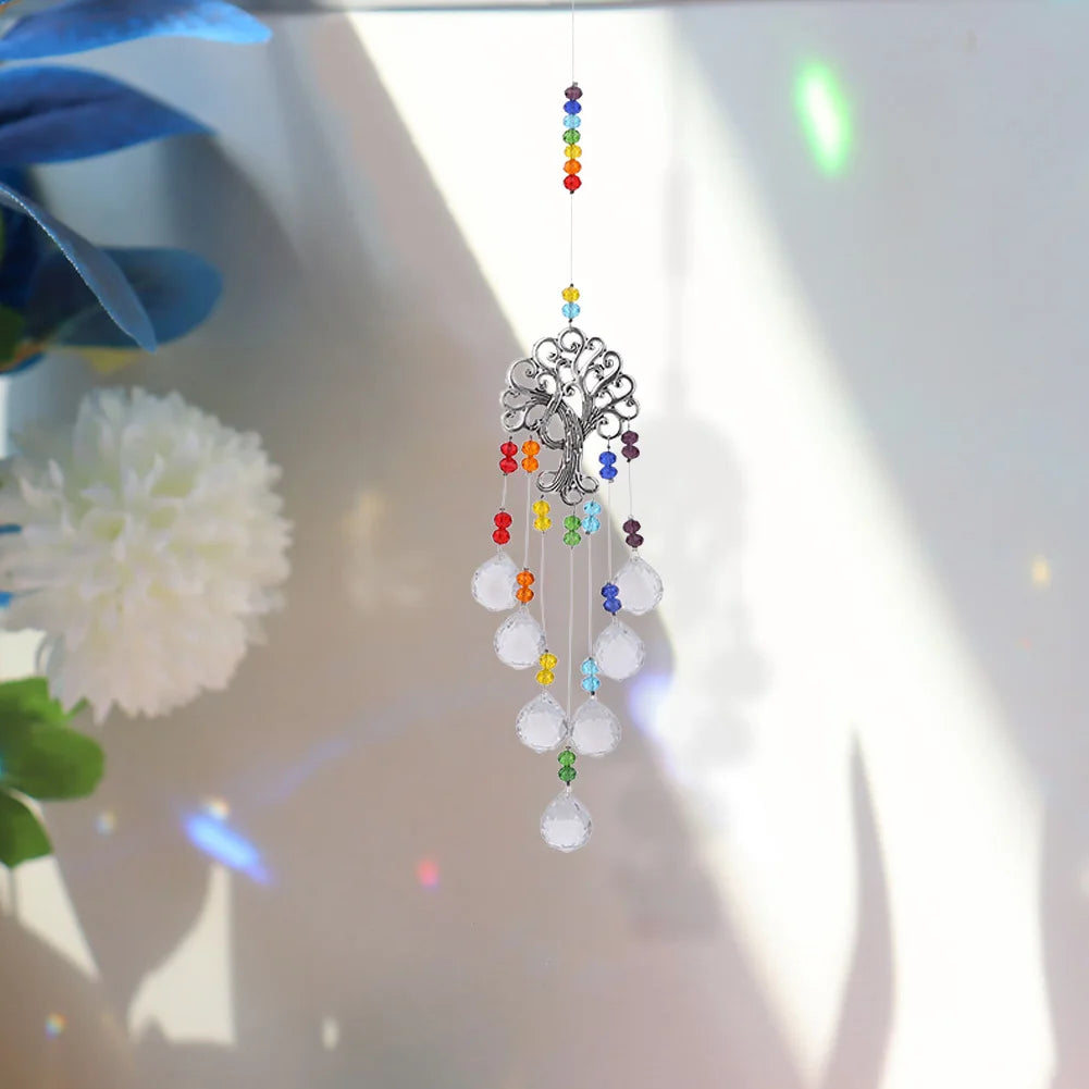 Crystal Wind Chime Rainbow Windchime Sun Catcher Handmade Bohemian Pendant Home Garden Ornament for Bedroom Window Decoration