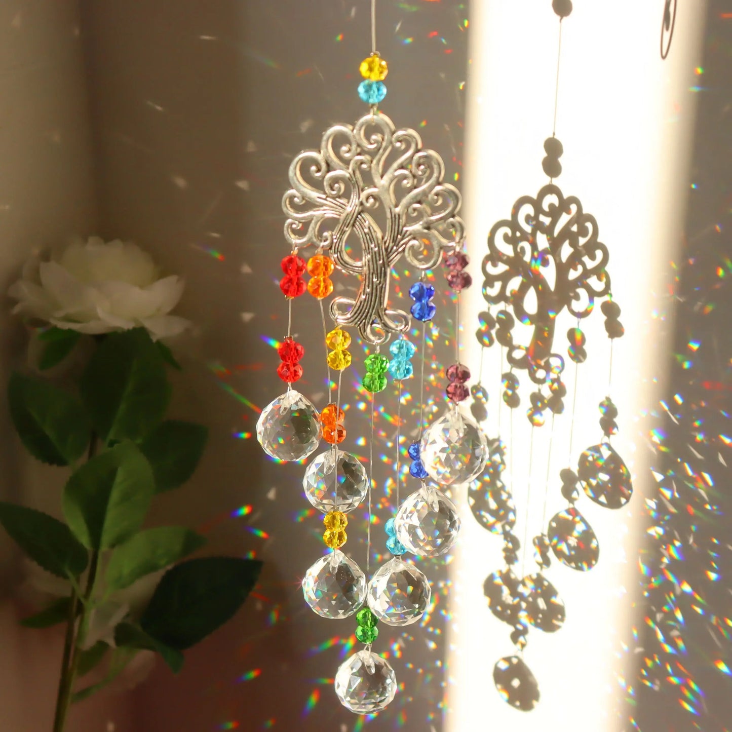 Crystal Wind Chime Rainbow Windchime Sun Catcher Handmade Bohemian Pendant Home Garden Ornament for Bedroom Window Decoration