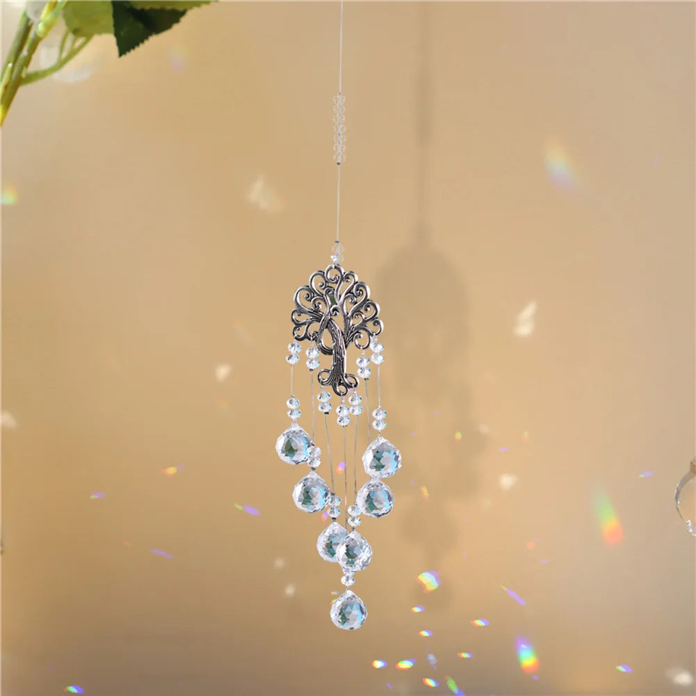 Crystal Wind Chime Rainbow Windchime Sun Catcher Handmade Bohemian Pendant Home Garden Ornament for Bedroom Window Decoration