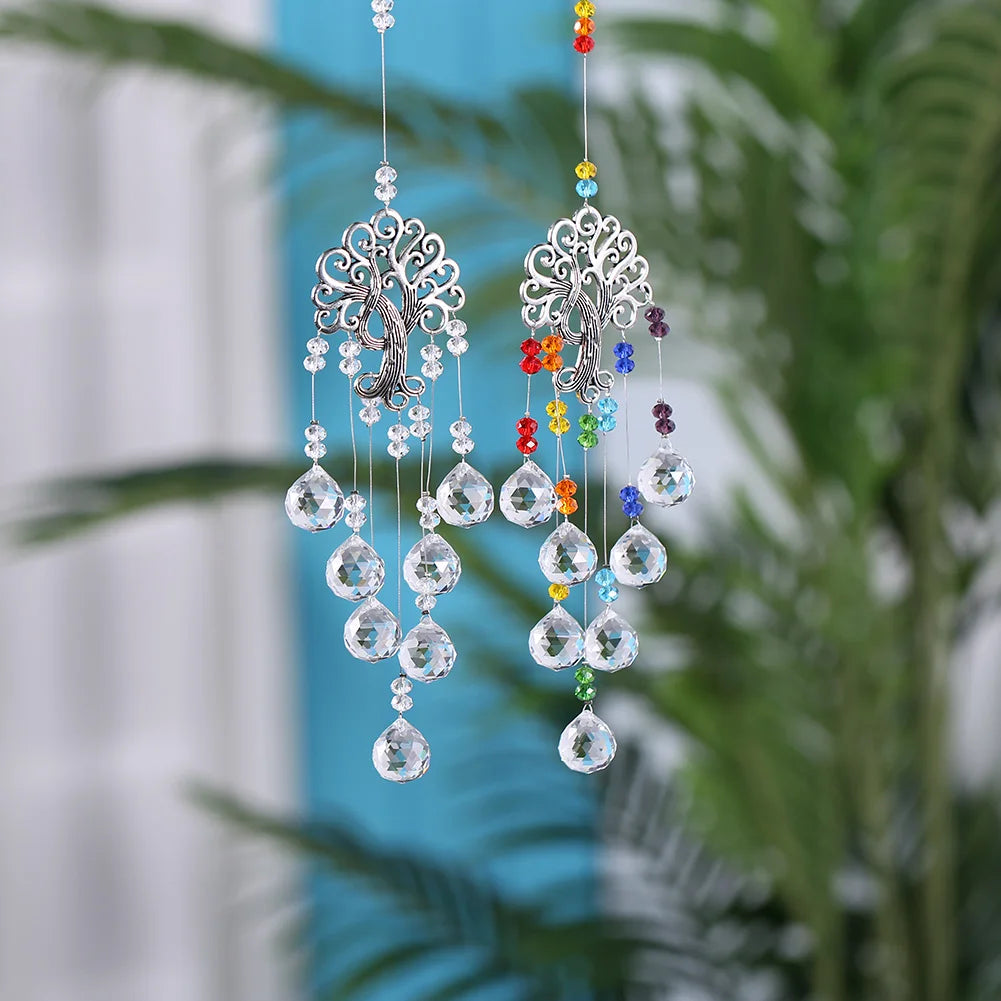 Crystal Wind Chime Rainbow Windchime Sun Catcher Handmade Bohemian Pendant Home Garden Ornament for Bedroom Window Decoration