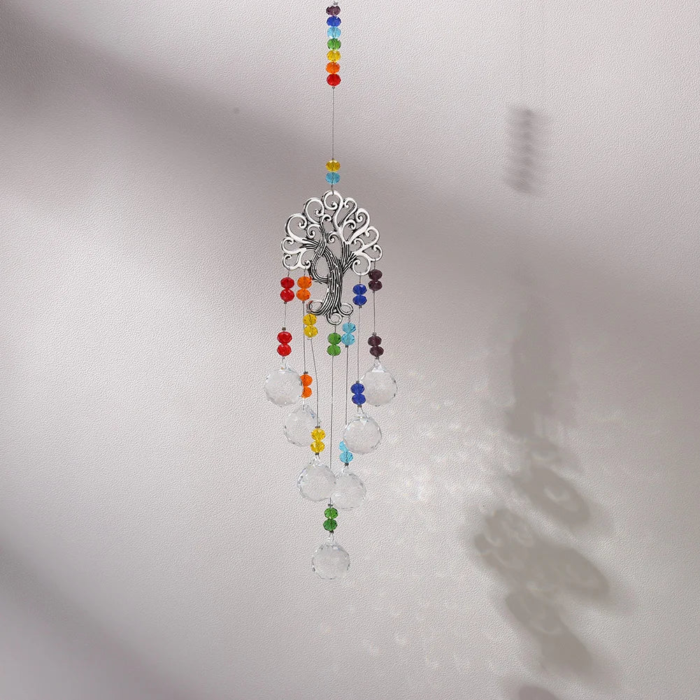 Crystal Wind Chime Rainbow Windchime Sun Catcher Handmade Bohemian Pendant Home Garden Ornament for Bedroom Window Decoration