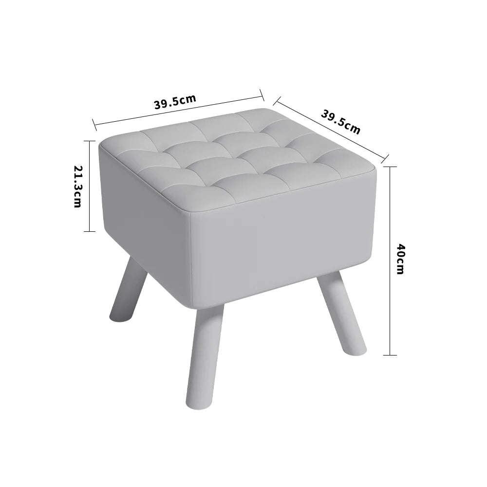 Linen Fabric Padded Household Multifunctional Wooden Leg Footstool