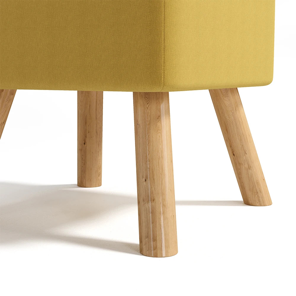 Linen Fabric Padded Household Multifunctional Wooden Leg Footstool