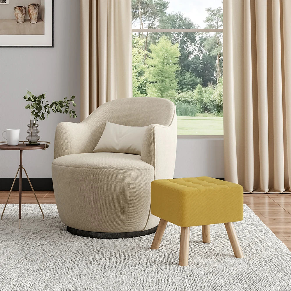 Linen Fabric Padded Household Multifunctional Wooden Leg Footstool