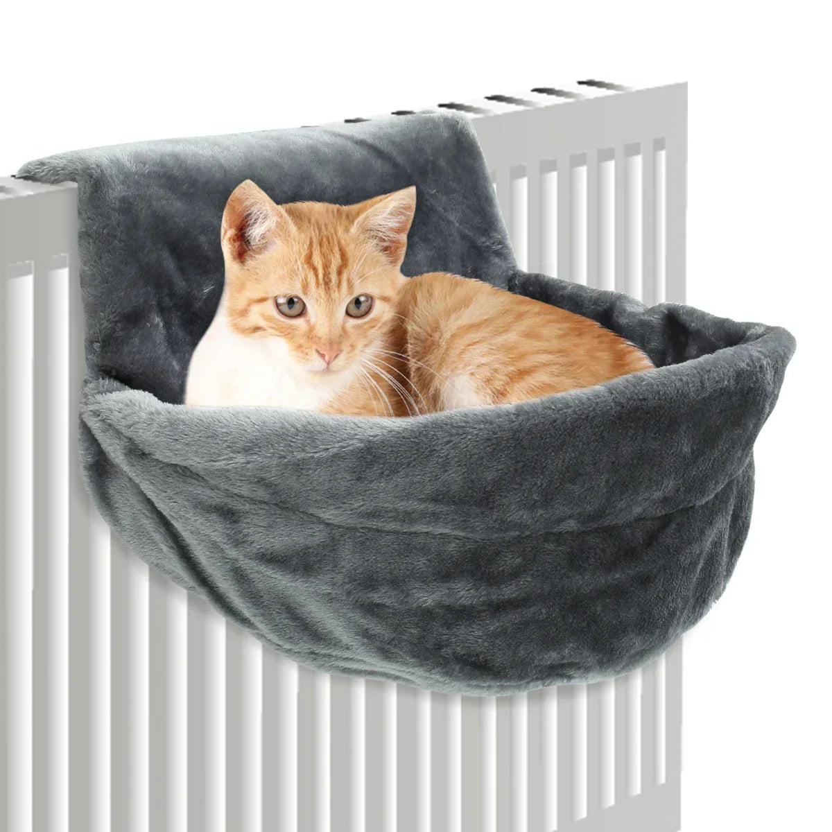 Cat Radiator Bed, Hammock Hanging Pet Bed,Heated Calming Fluffy Cradle for Pet,Cat Shelf Warm Cozy Plush Nap Mat with Wire Frame