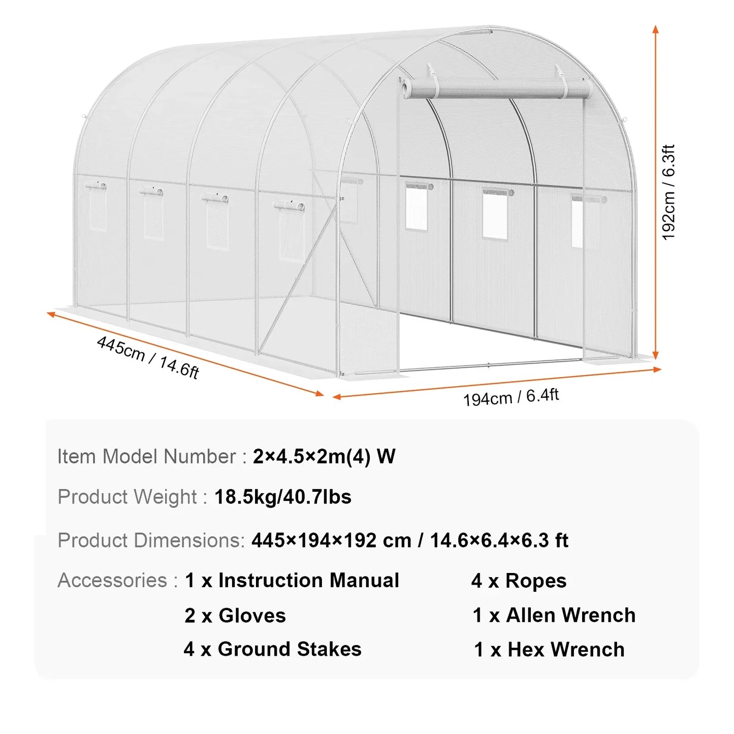 VEVOR Walk-in Tunnel Greenhouse Hoop House Greenhouse Tunnel Plant Hot House with Steel Frame Green PE Cover Roll-up Zipper Door