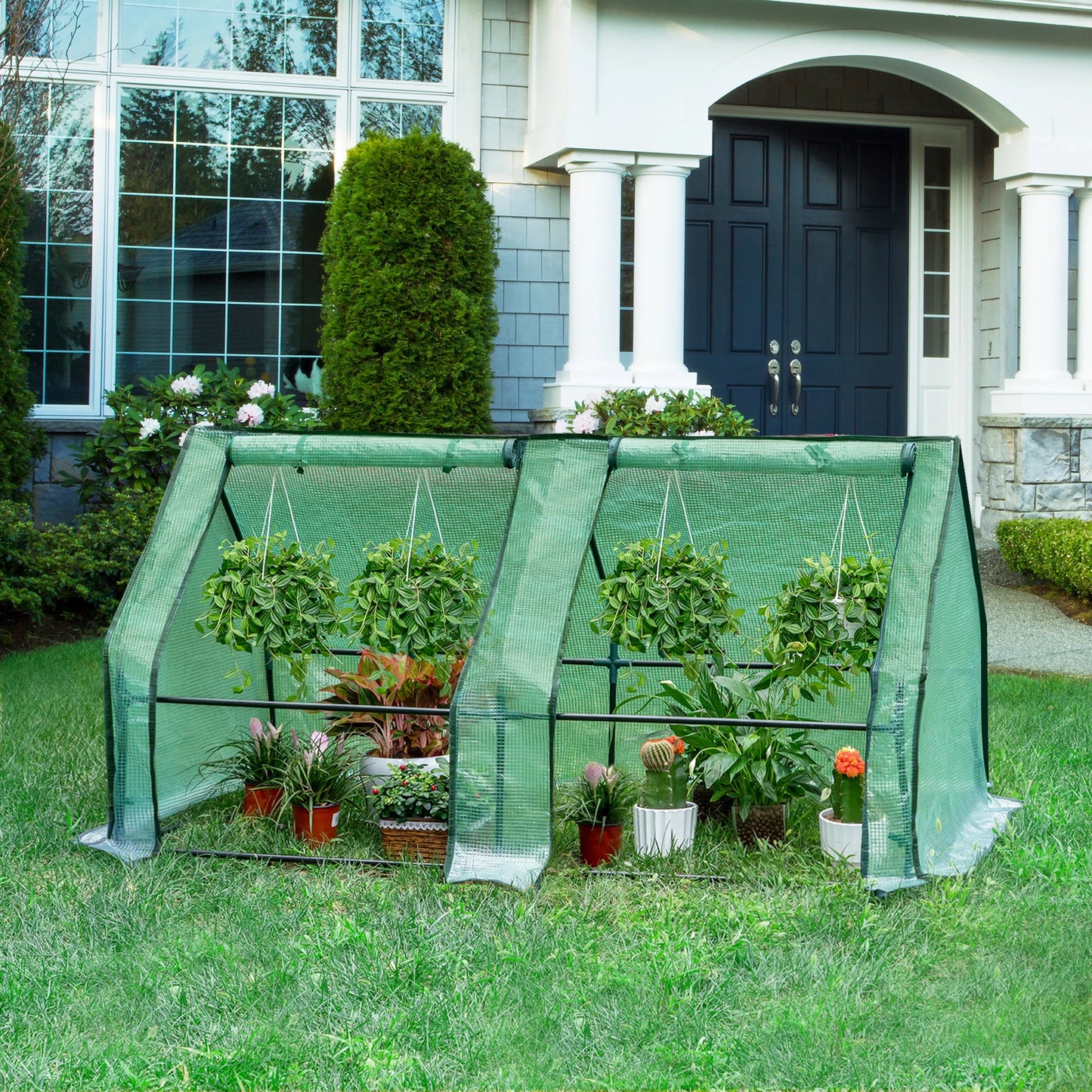Foil Garden Greenhouse Cold Frame with Roll-Up Doors 4 Pegs Reinforced PE Tarpaulin Warm House for Plants Flowers Tomato Outdoor