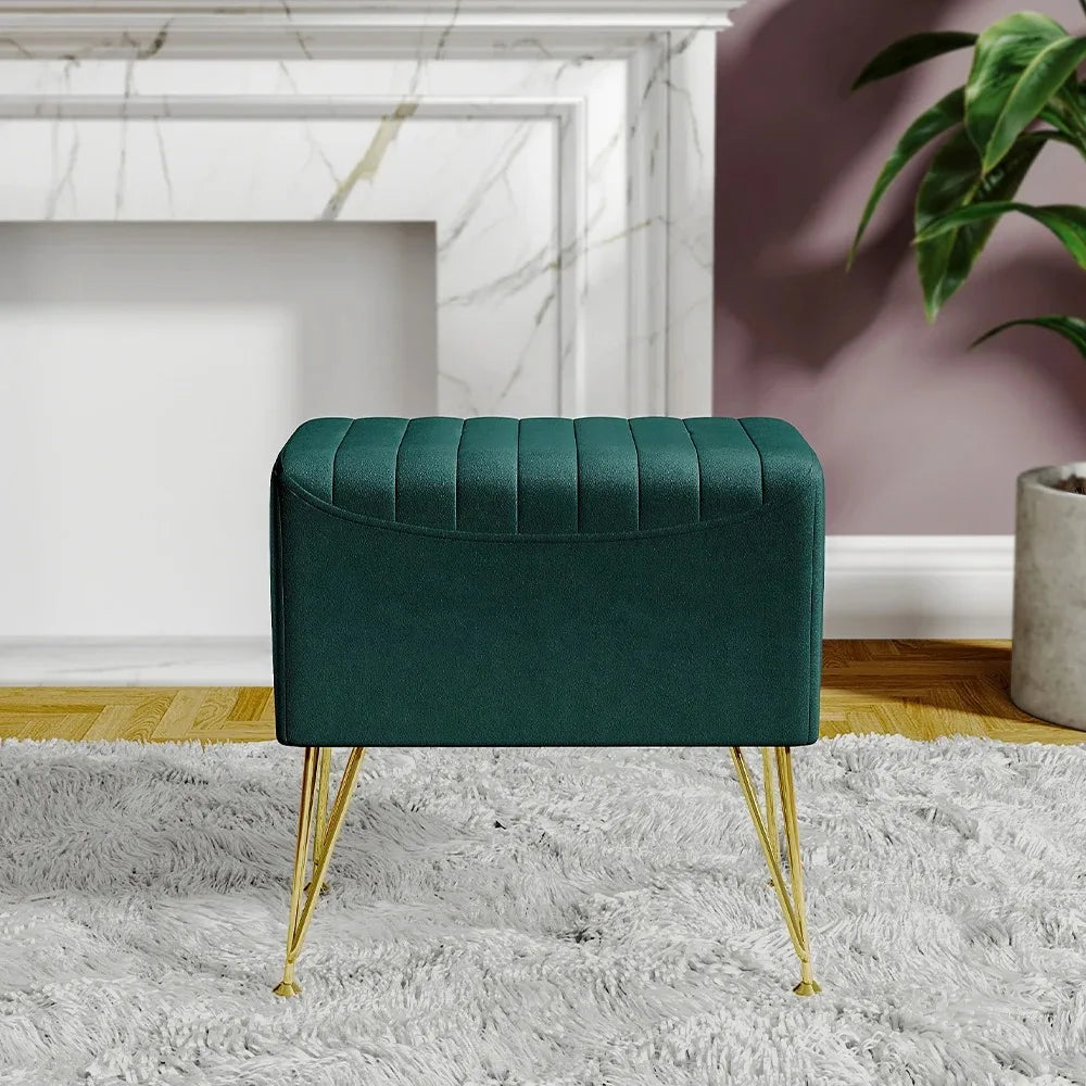 Green Multifunctional Household Soft Channel Velvet Stool with Gold Legs