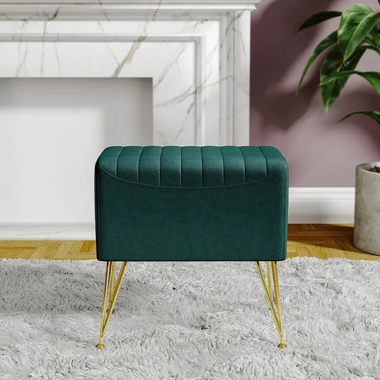 Green Multifunctional Household Soft Channel Velvet Stool with Gold Legs