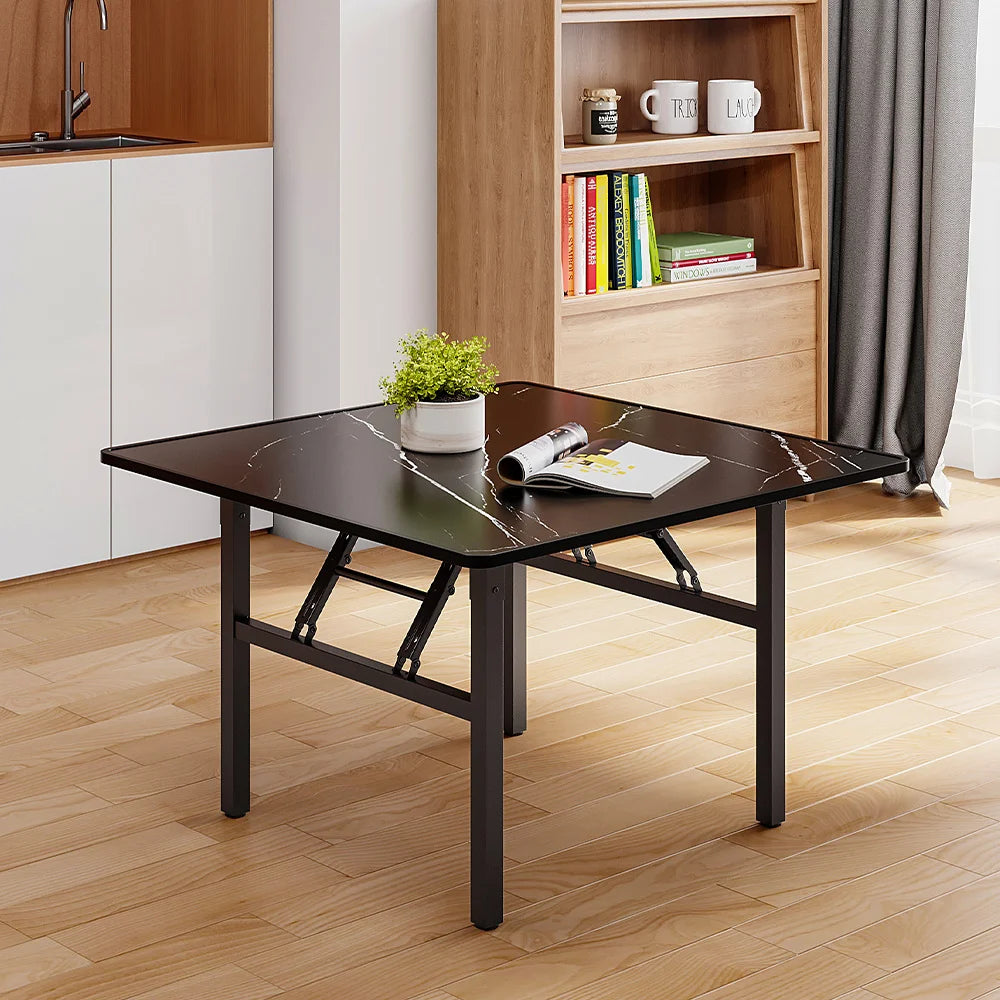 Square Marble Effect 80cm Folding Coffee Table Camping Dining Table Office Center Kitchen Furniture