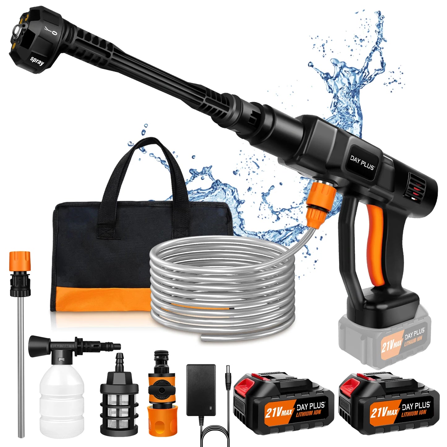 DayPlus Cordless Pressure Washer Portable Power Cars Washer Cleaner 3.0Ah Battery Powered High Pressure for Garden Floor,150BAR