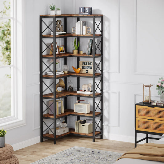Tribesigns 7-Shelf Corner Bookshelf,Large Modern Corner Bookcase, 7-Tier Tall Corner Shelf Storage Display Rack with Metal Frame