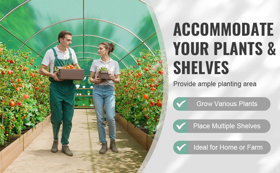 VEVOR Walk-in Tunnel Greenhouse Hoop House Greenhouse Tunnel Plant Hot House with Steel Frame Green PE Cover Roll-up Zipper Door