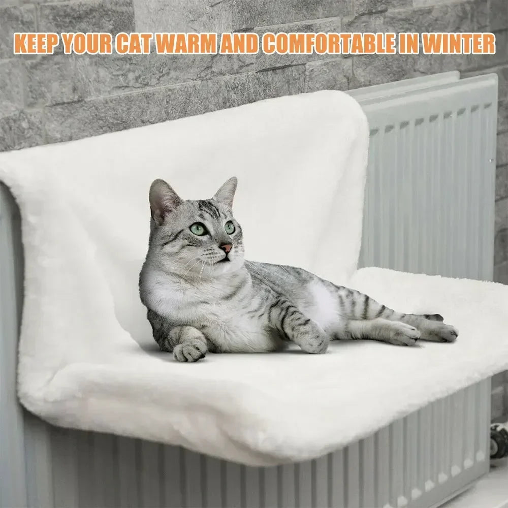 Cat Radiator Bed, Hammock Hanging Pet Bed,Heated Calming Fluffy Cradle for Pet,Cat Shelf Warm Cozy Plush Nap Mat with Wire Frame
