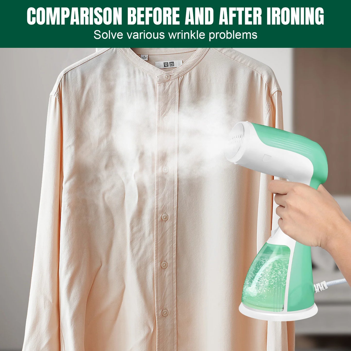 Clothes Steamer Handheld, 1500W Portable Garment Steamer Iron for Clothes with 300ml Tank, Fast Heat-up, Fast Wrinkle Removal