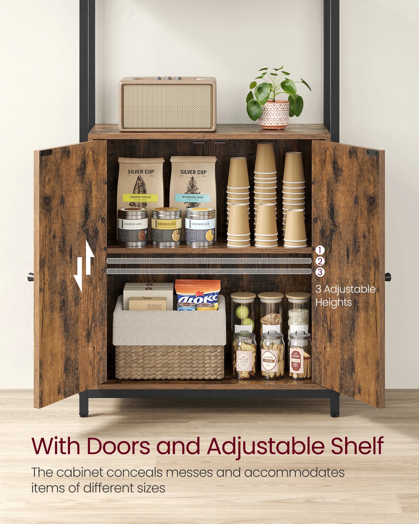 VASAGLE 6-Tier Bookcase, Tall Bookshelf with Door, Metal Frame, Adjustable Shelves, 24 x 60 x 159.5 cm