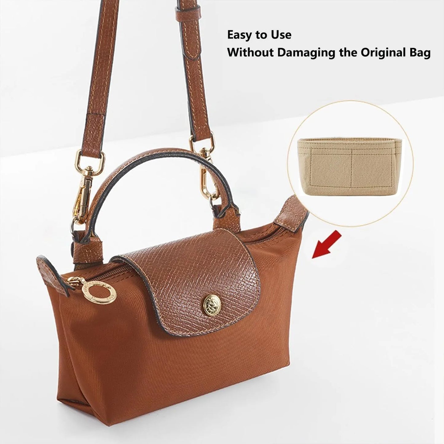 Bag Organizer for Longchamp Small Tote Bag Timid Bag Storage & Finishing Inner Bag Liner Handbags Insert Organizer fit Mini Size