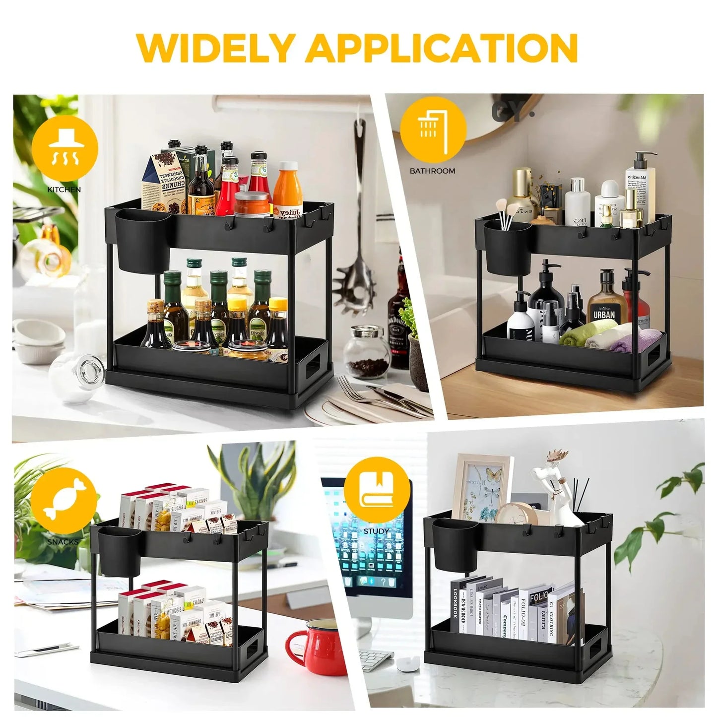 Organisation and storage under the sewer, kitchen finishing rack with double sliding drawers, multifunctional storage rack shelf