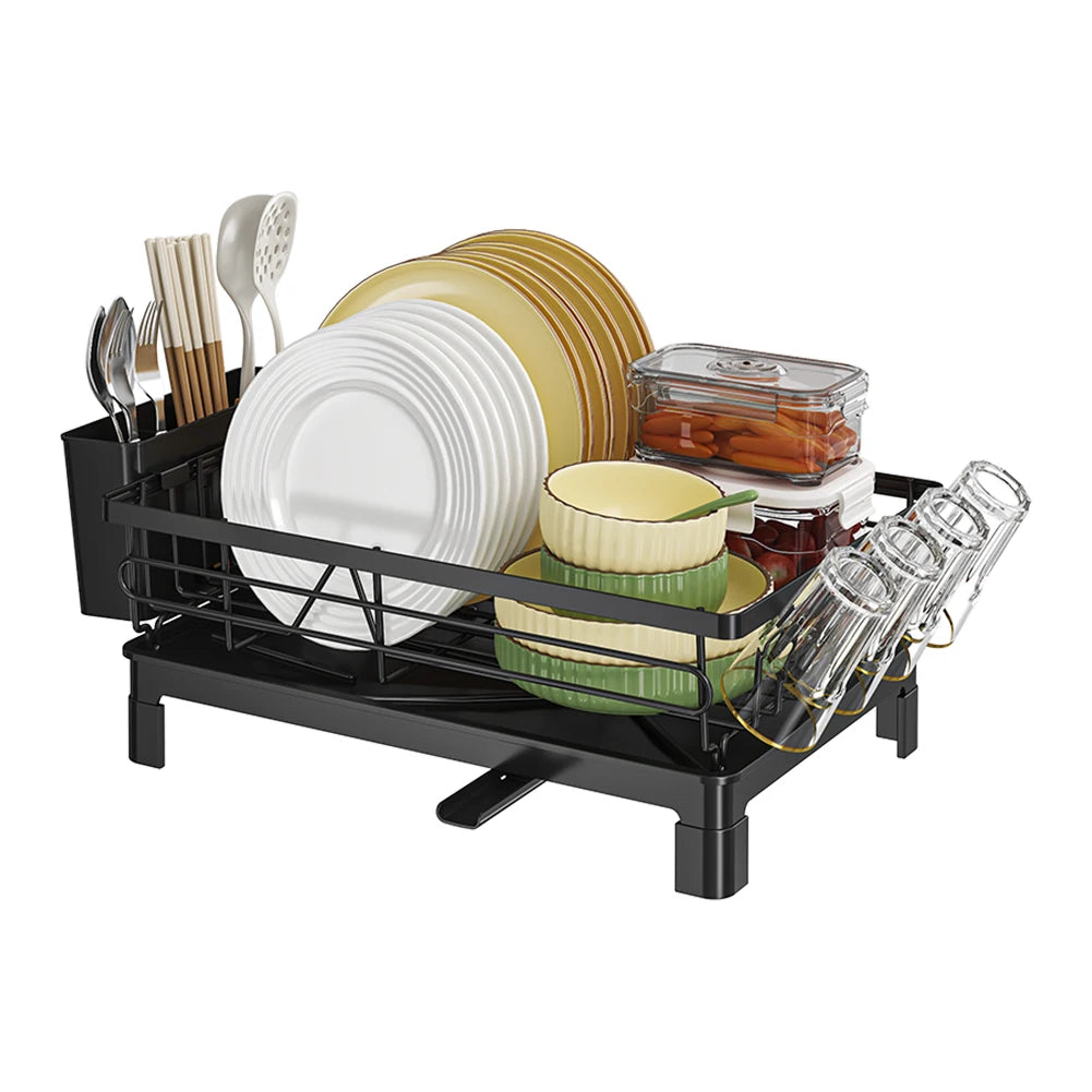 Black Single Layer Dish Rack, Drainer Rack, Dish Drying Rack,Steel Plate and Bowl Organizer, 50 x 25 x 20 cm