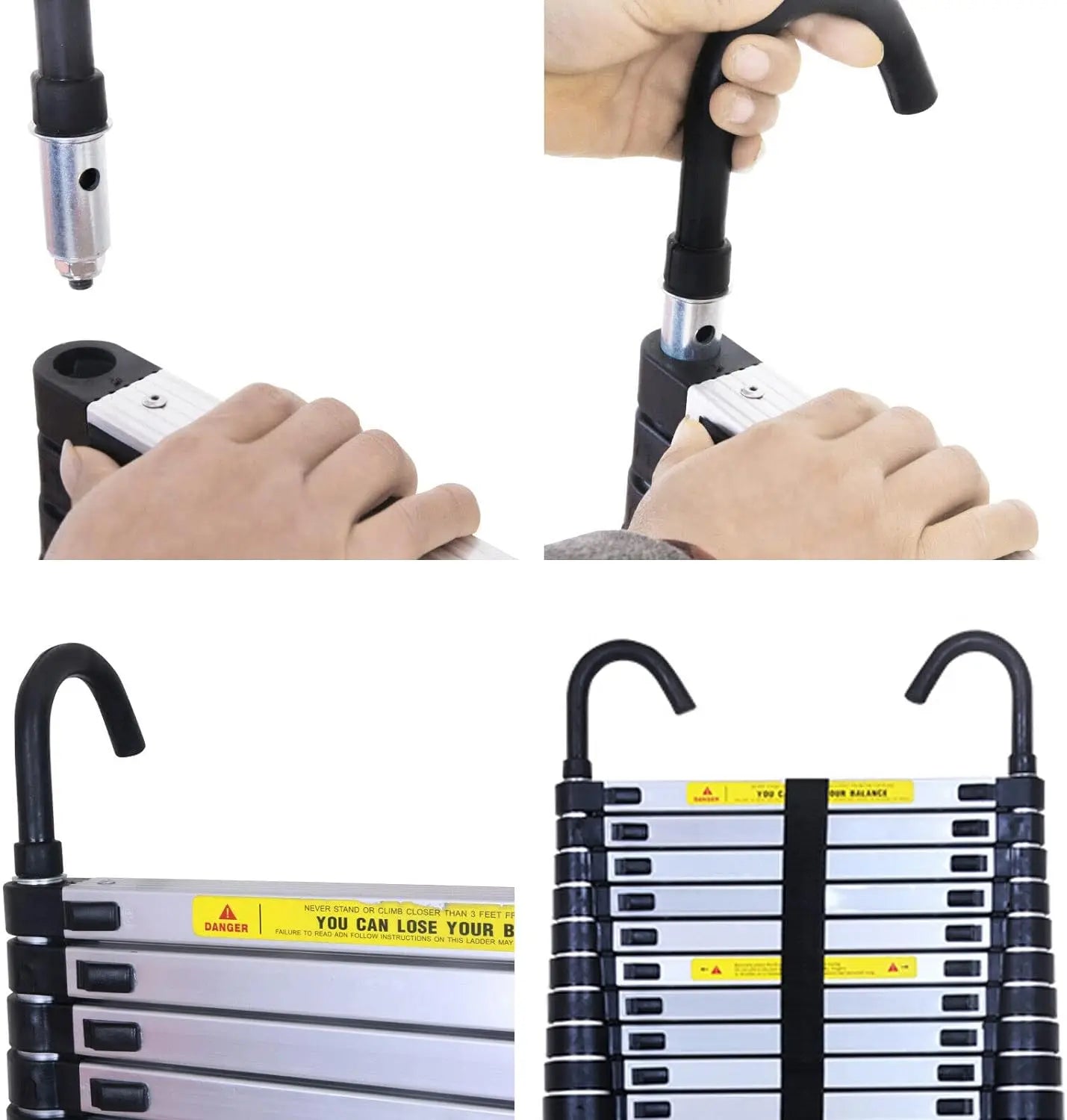 DayPlus Multi-Purpose 6.2M Telescopic Ladder with Removable Hook Aluminium Folding Ladder Non-Slip Extendable Robust 150kg/330lb