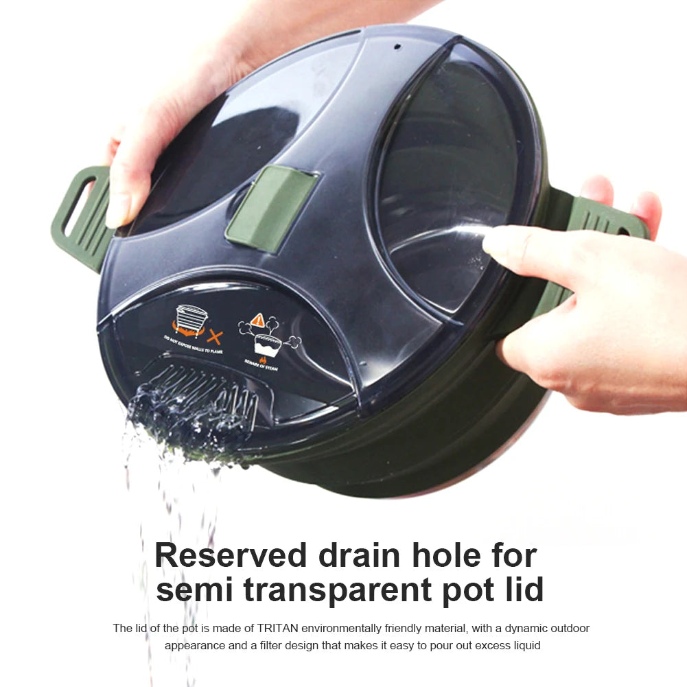 Portable Folding Pot Lunch Box Camping Pot Set with 2 Foldable Bowls Silicone Cooking Food Container Outdoor Camping Tableware