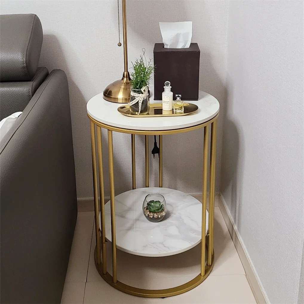 Round Marble Coffee Table Sofa Side Table Living Room Home Furniture Metal Frame 3 Colors