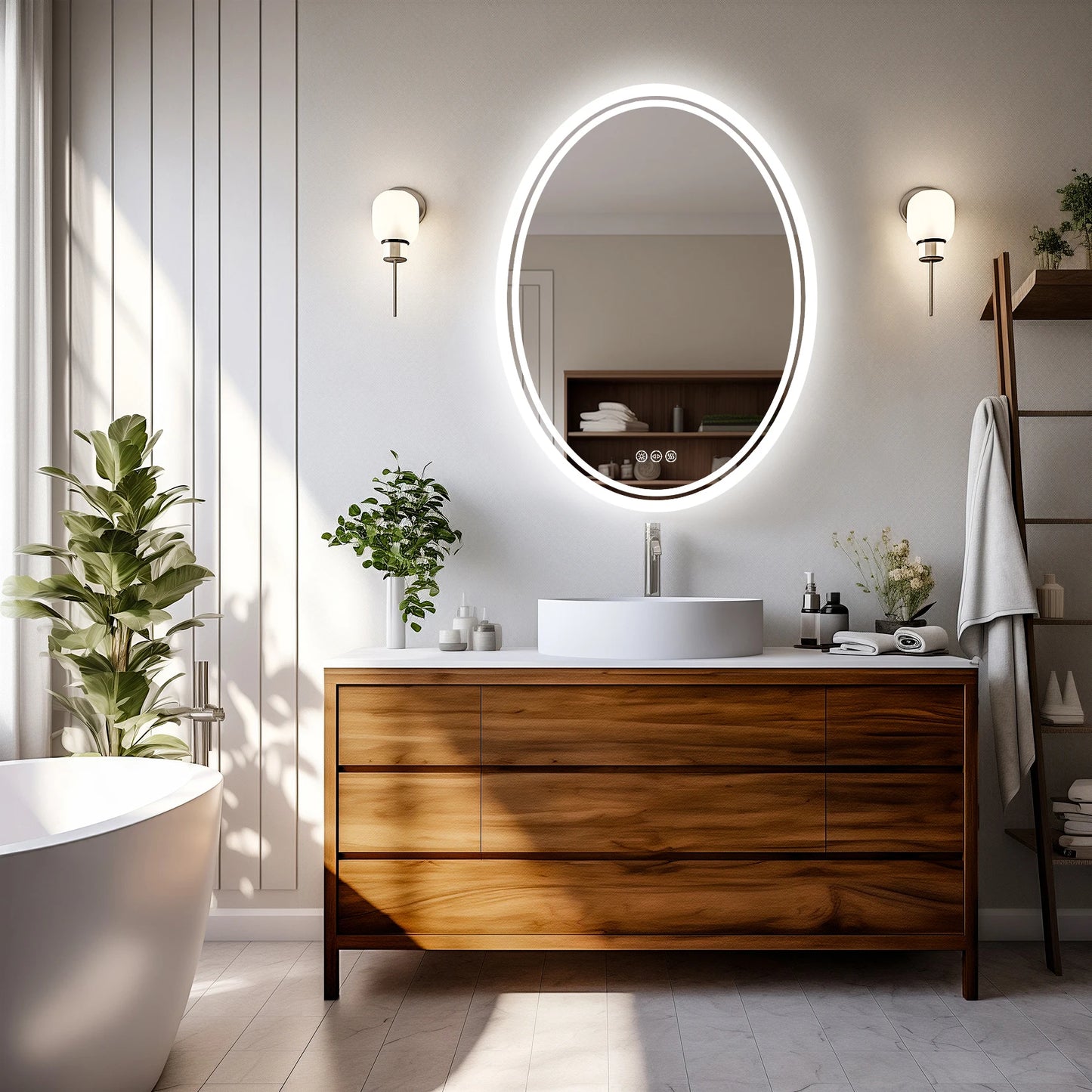LED Bathroom Mirror Backlit Oval Vanity Mirror with Lights Wall Mounted Anti-Fog Lighted Bathroom Mirror Dimmable Makeup Mirror