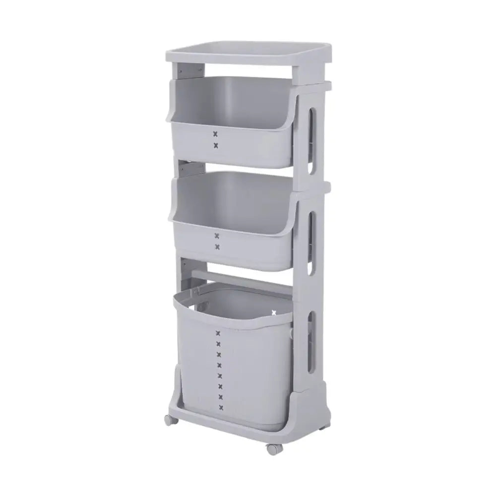 Grey 4 Tier Storage Rack Laundry Basket with Wheels