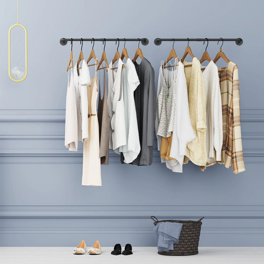 Pack Of 2 Industrial Pipe Clothes Rail Rack Wall-mounted Garment Pipe Rack Wall Iron Closet Organizer Garment Hanging Rod