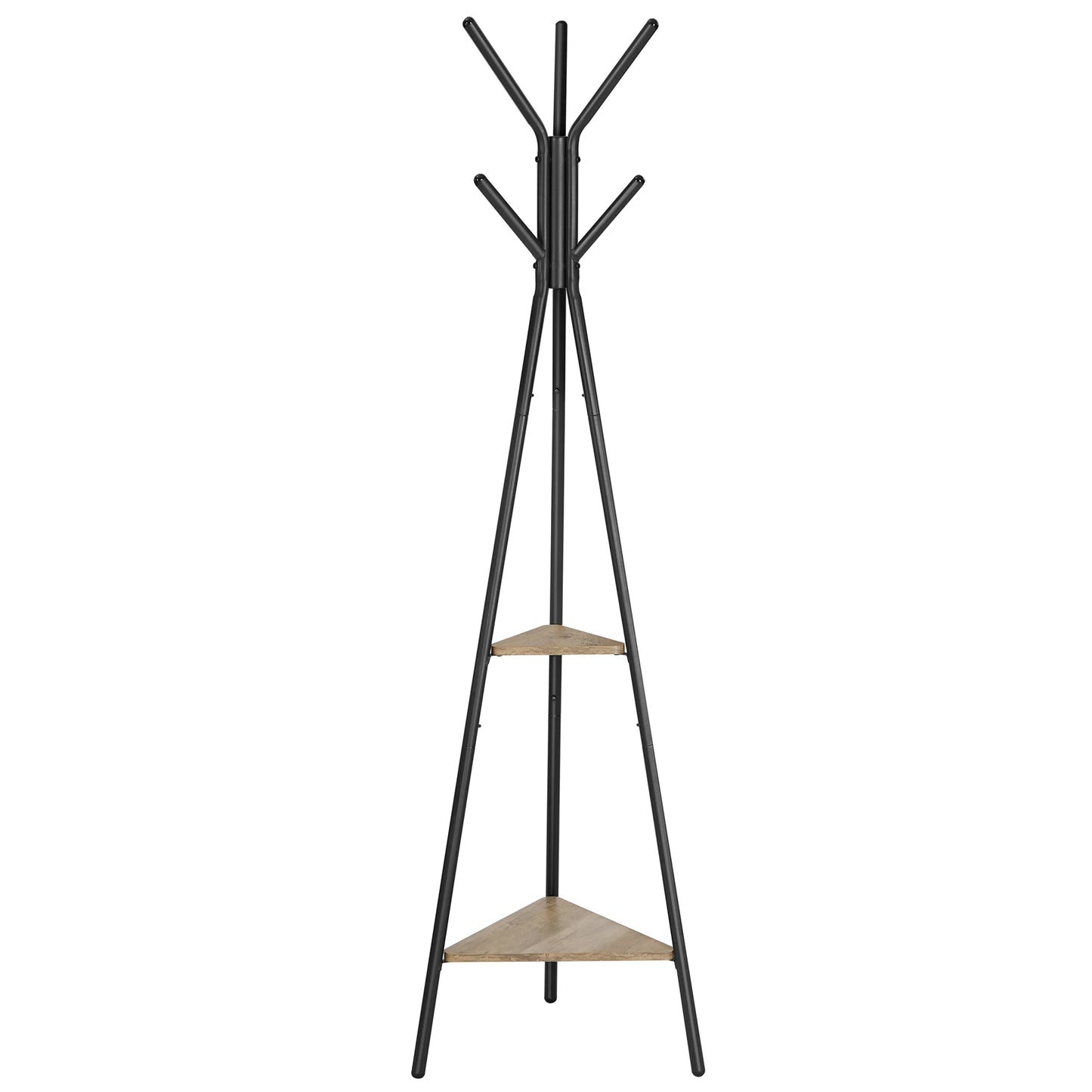 VASAGLE Rack Stand, Coat Tree, Hall Tree Free Standing, Industrial Style, with 2 Shelves, for Clothes, Hat, Bag