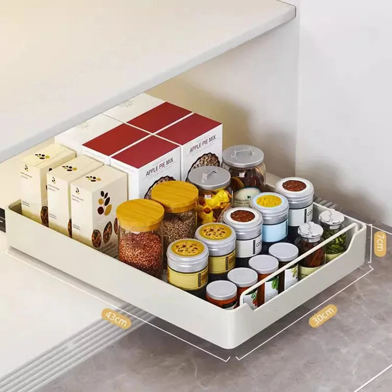 Kitchen Storage Box with Sliding Rail Pull-out Cabinet Storage Rack Spice Pantry Shelves Drawer Kitchen Organizer Basket