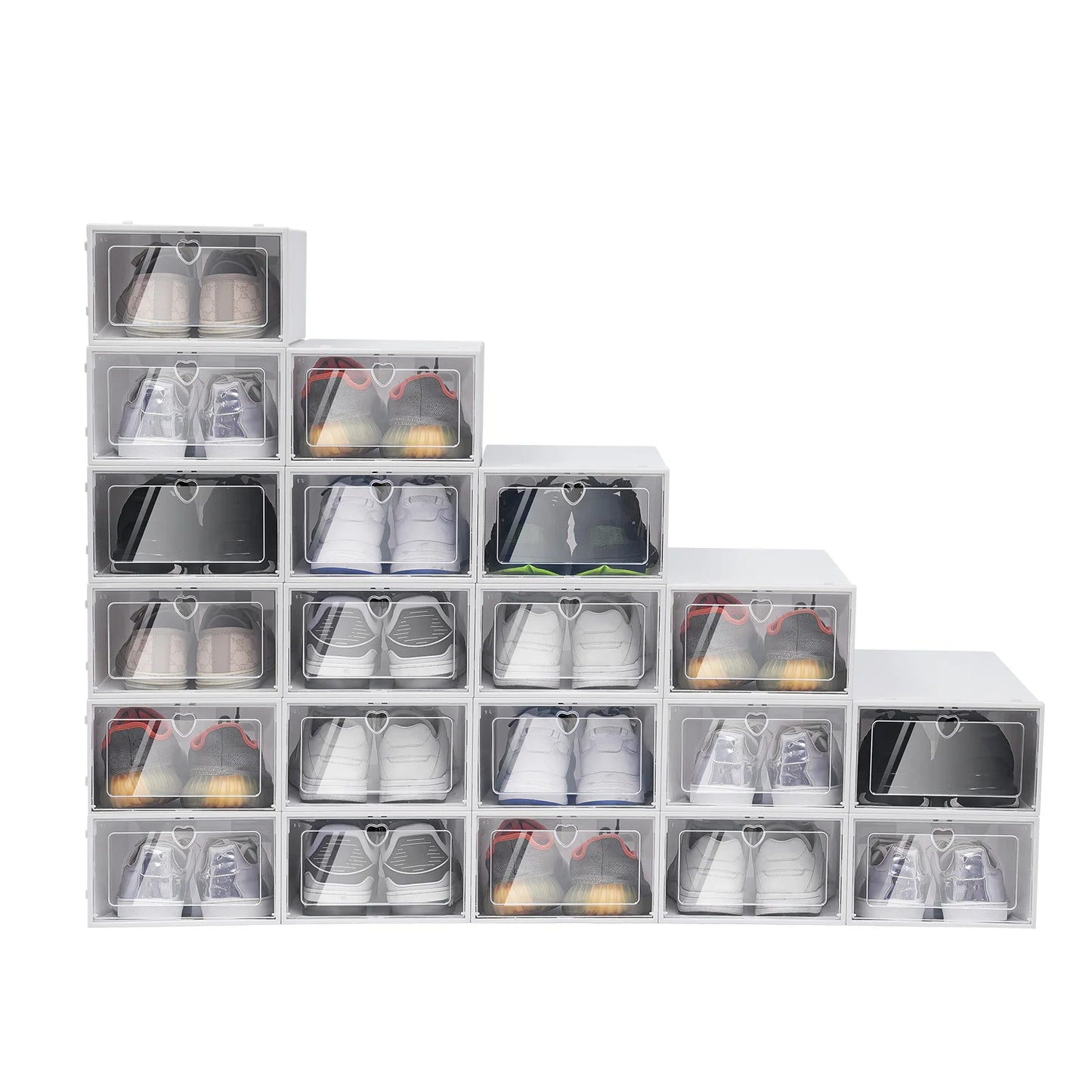 20X Clear Plastic Shoe Storage Box Stackable Foldable Boxes Trainers Organiser