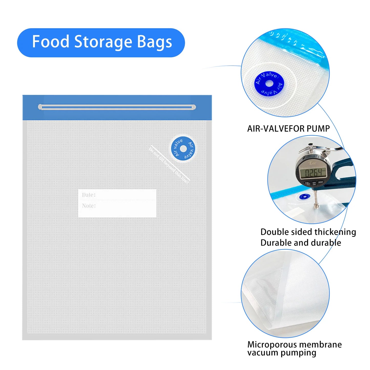 5-20pcs Food Vacuum Bags Reusable Food Sealed Storage Bag Household Snacks Food Vacuum Compression Bags Kitchen Accessories