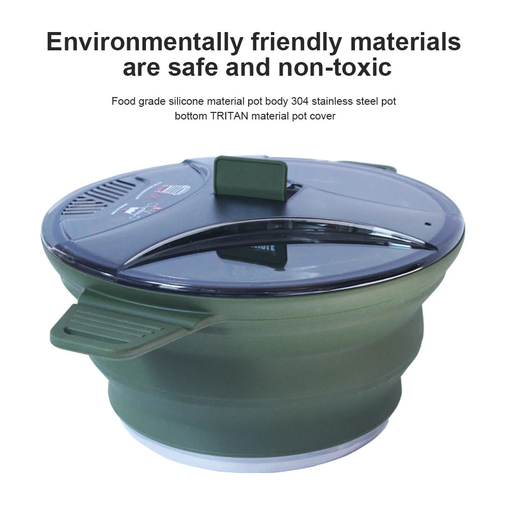 Portable Folding Pot Lunch Box Camping Pot Set with 2 Foldable Bowls Silicone Cooking Food Container Outdoor Camping Tableware