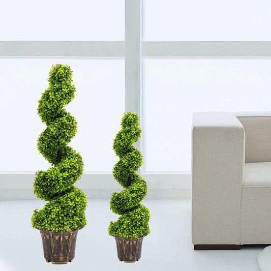 Voltsify 2pcs Artificial Potted Rotating Topiary Trees Garden Yard Ornament with Pot, 90CM